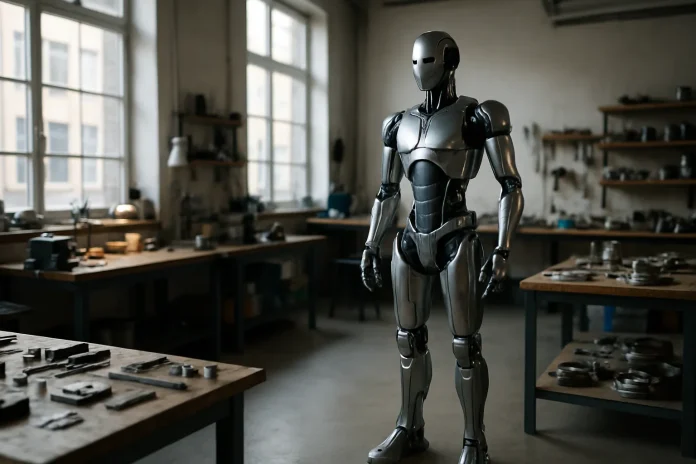Agility Robotics dévoile Digit 5 : un humanoïde de plus de 120 kg conçu pour travailler aux côtés des humains Illustration : robot humanoïde générique dans un atelier, en lien avec le développement de Digit 5 pour la manutention industrielle