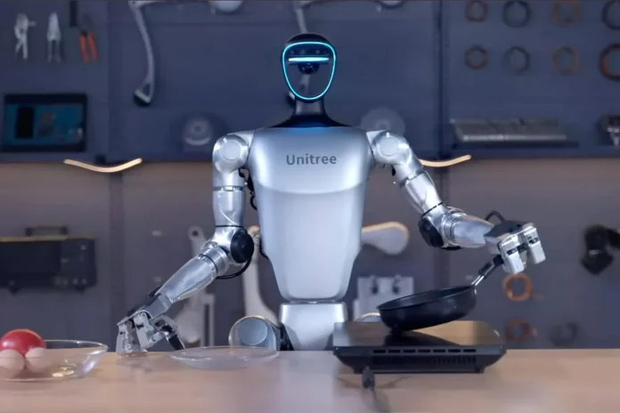 At CES 2026, the Unitree G1 humanoid robot (1.32 m, 35 kg) faced visitors in a mock boxing bout Unitree G1 humanoid robot handling a frying pan in front of a hob on a wooden worktop