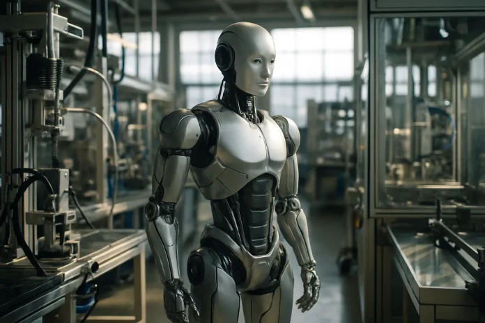 Around 13,000 humanoid robots have been produced so far, Nicolas Halftermeyer estimates Illustration: generic humanoid robot in an industrial setting, linked to the mass production of anthropomorphic machines