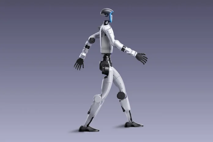 Unitree raises €780 million in Shanghai IPO, offer oversubscribed about 8,300 times White humanoid robot with exposed joints in a walking pose against a neutral background