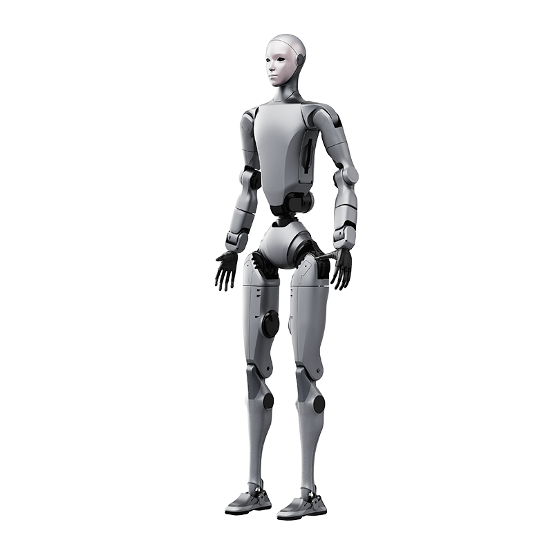 Gros plan sur le torse et les bras articulés d'un robot humanoïde blanc