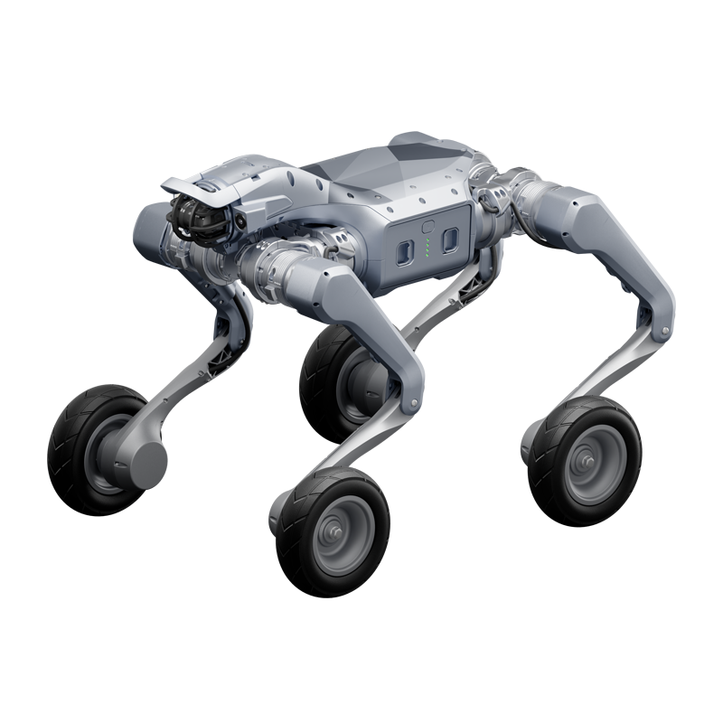 Deux robots humanoïdes Unitree R1 debout côte à côte sur fond blanc